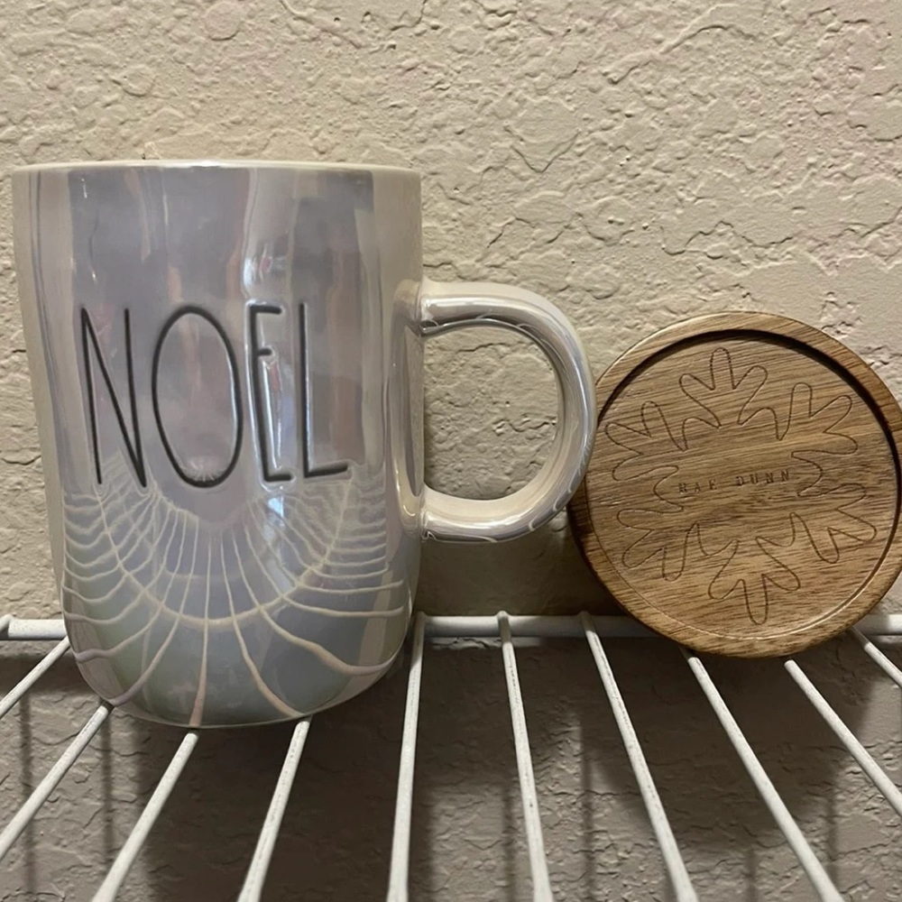 Rae Dunn Noel Christmas Iridescent Mug With Wooden Lid